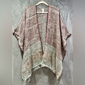 Pure Jill Womens Open Cardigan Sweater Poncho Dusty Rose Fringe One Size